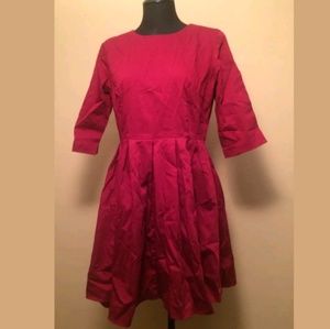 ASOS 3/4 Sleeve Pleated Cotton Blend Red Dress